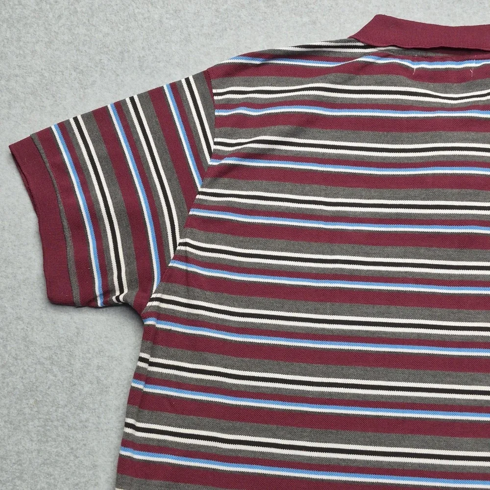 True Religion Shirt Men's 4XL Striped Polo Burgundy Short Sleeve Horseshoe Logo